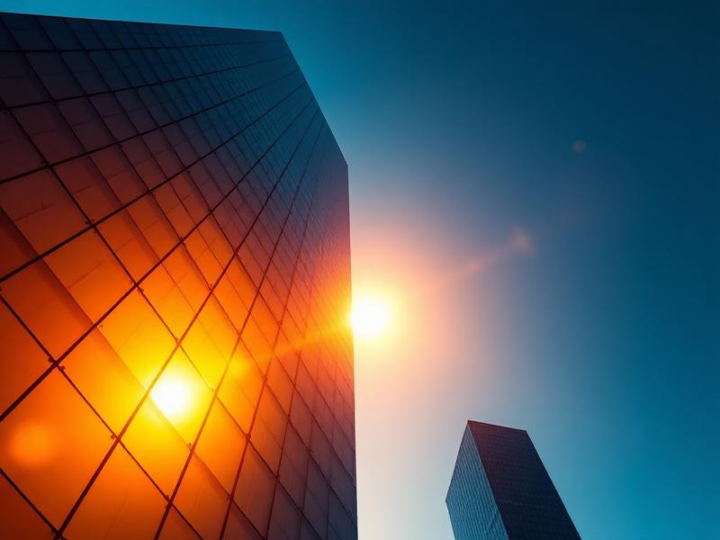Modern corporate building at sunset