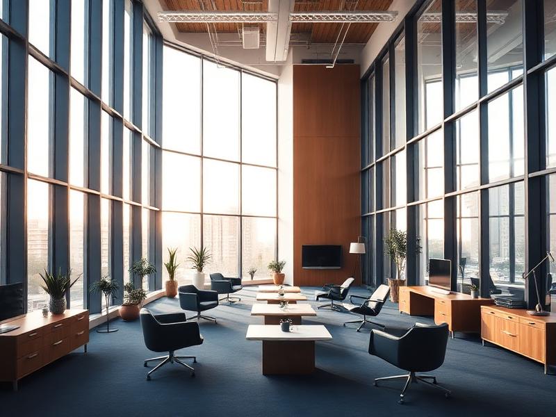 Modern corporate office interior with glass walls