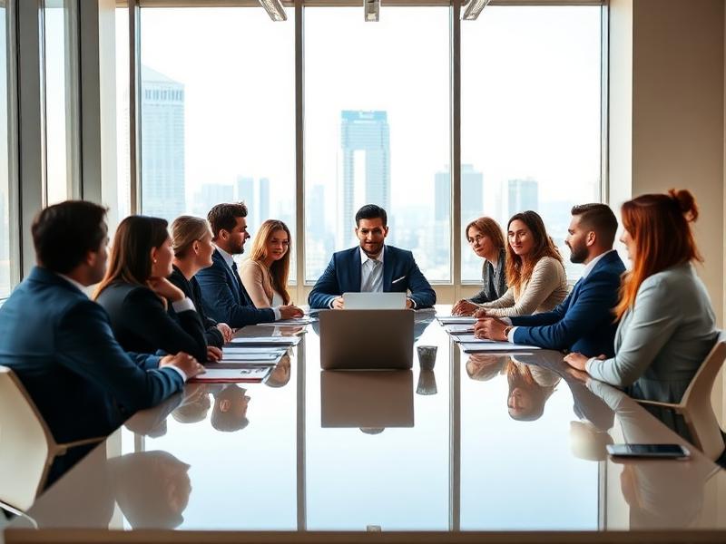 Business professionals in a modern meeting room